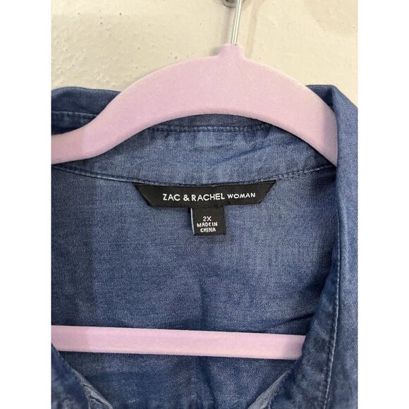 Zac & Rachel Womens Tunic Blouse Chambray Asymmetrical Button Up Lyocell size 2X - Picture 6 of 12